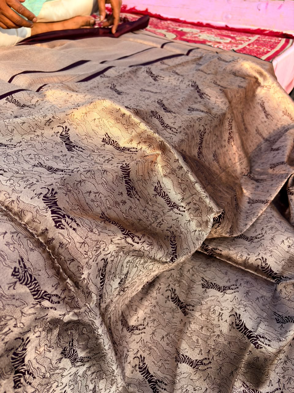 Coffee Brown Shikargah Banarasi Pure Katan Silk Saree
