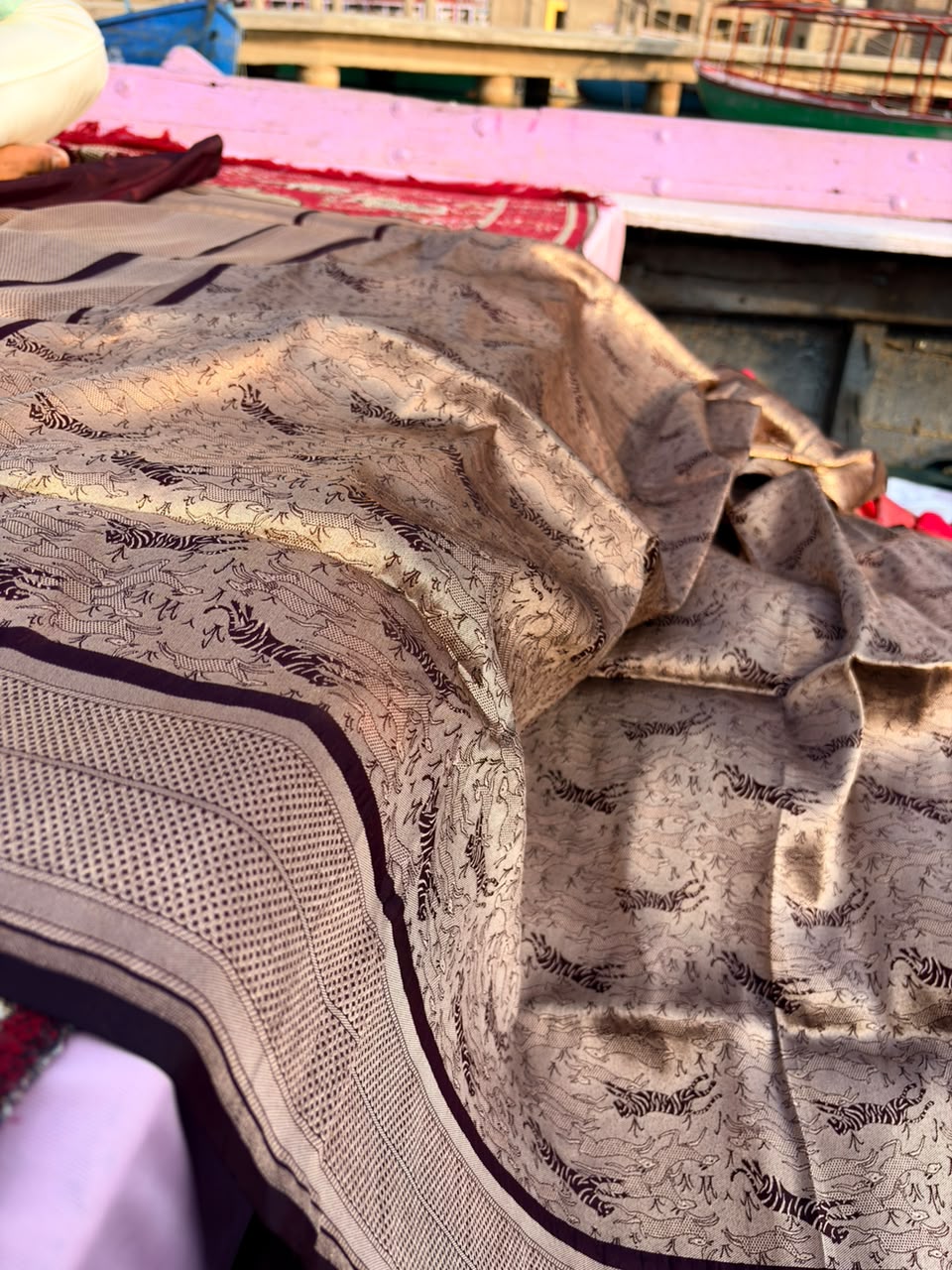 Coffee Brown Shikargah Banarasi Pure Katan Silk Saree