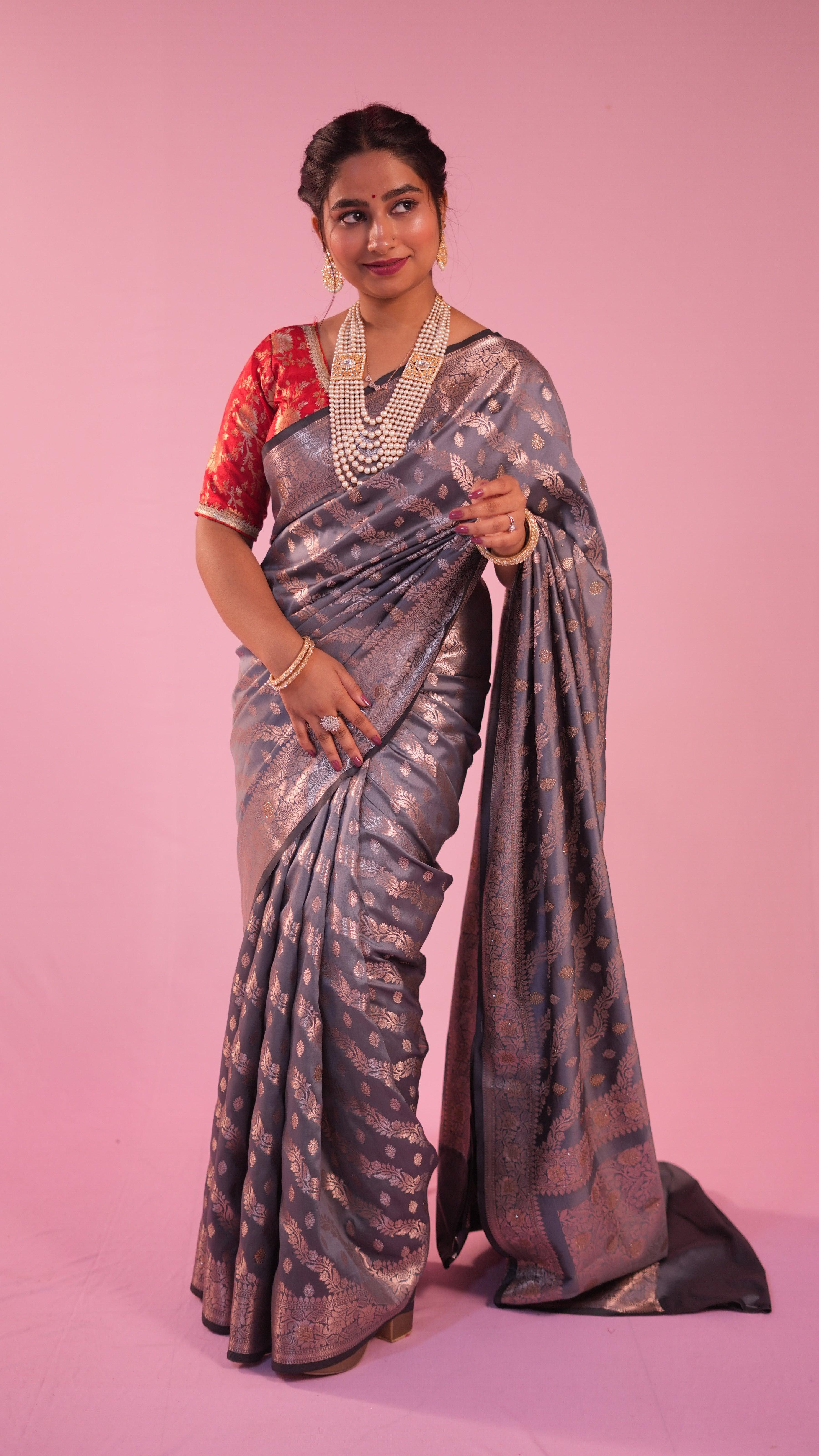 Semi katan aada butti saree