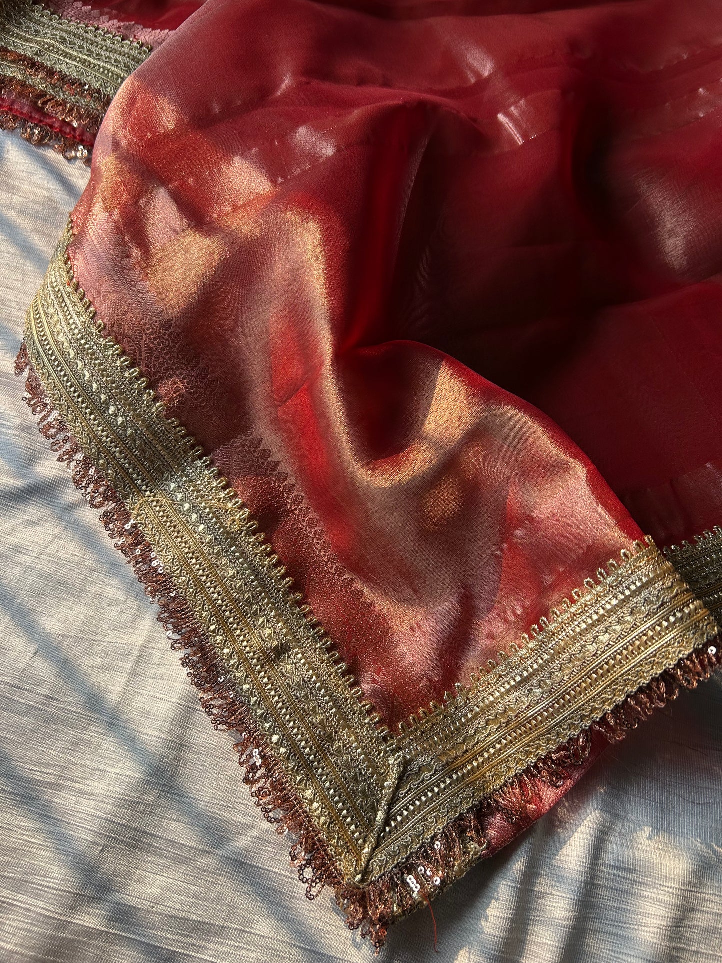 sari de seda de pañuelo rojo bollywood senset