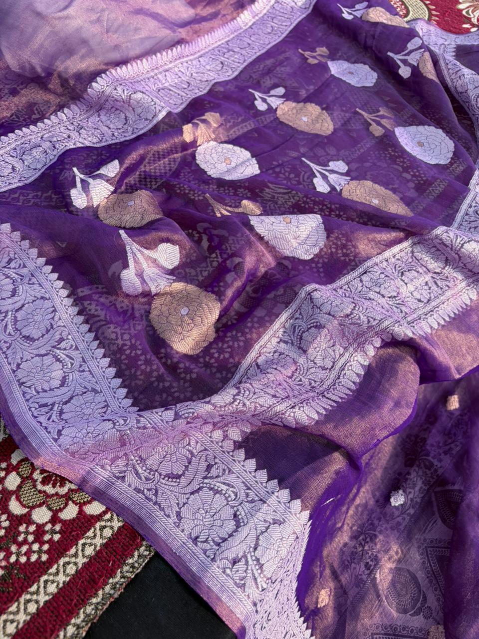 Pure Khadi Georgette X Tissue Sona Rupa Saree | Real Silver Zari | Luxury Banarasi Handloom