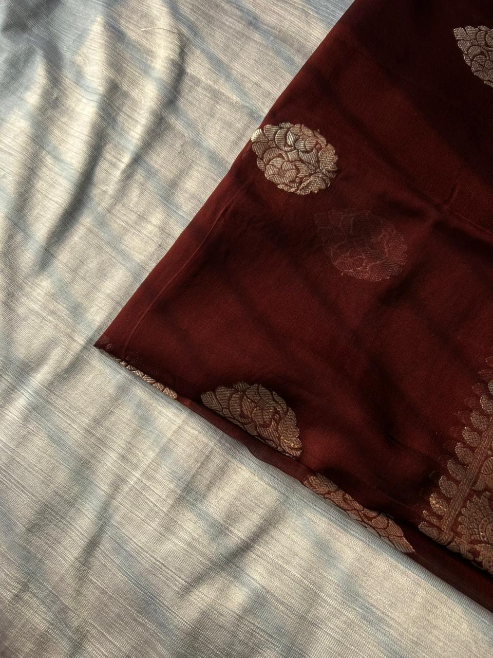 Pure Khadi Georgette Handloom Saree | Real Silver Zari | "Ring Test" Certified Softness