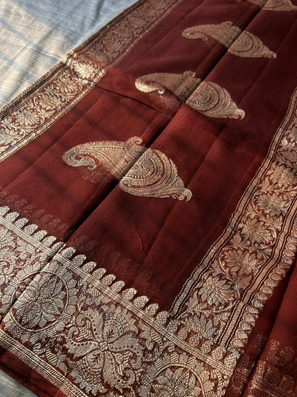 Pure Khadi Georgette Handloom Saree | Real Silver Zari | "Ring Test" Certified Softness