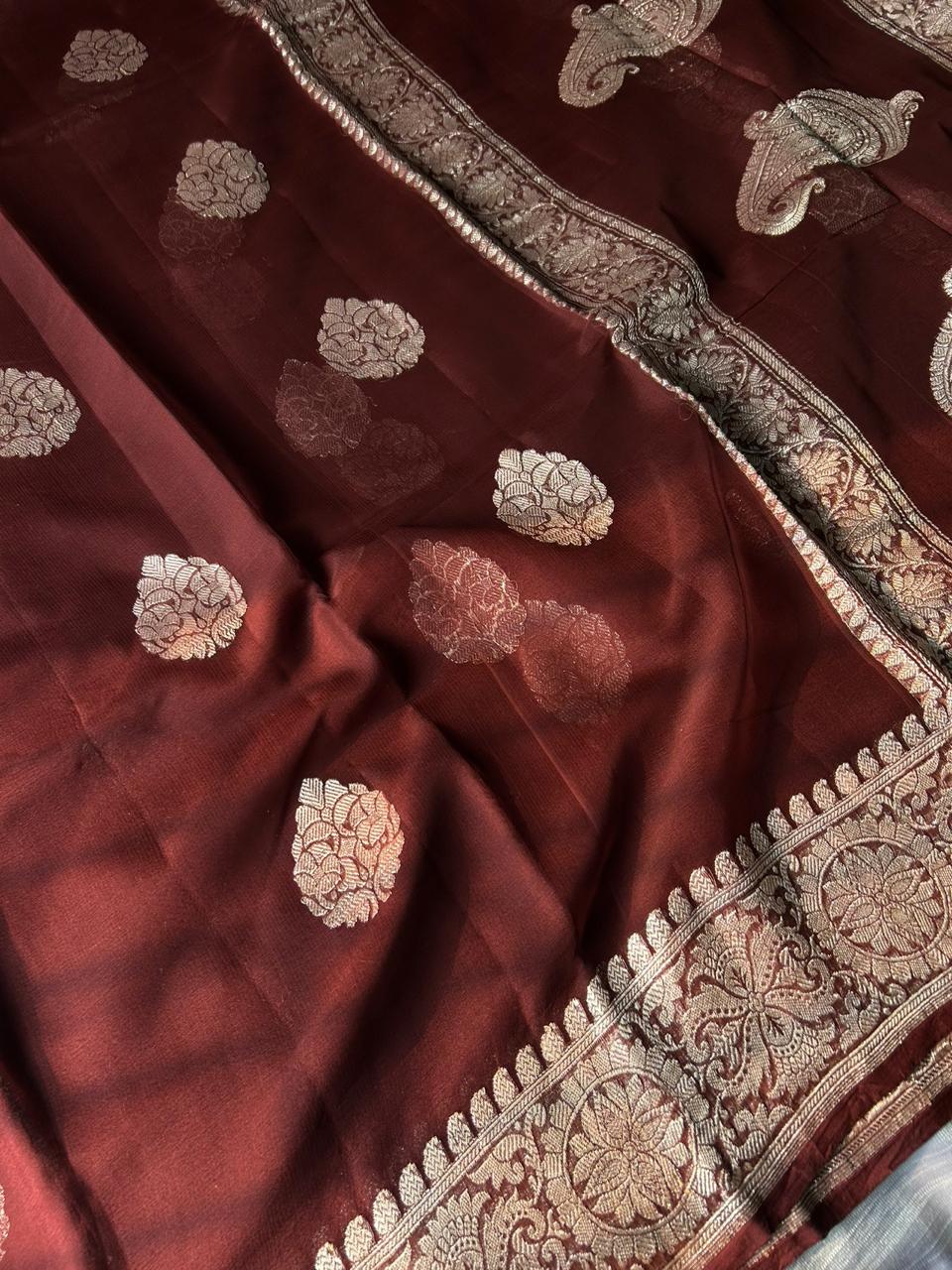 Pure Khadi Georgette Handloom Saree | Real Silver Zari | "Ring Test" Certified Softness