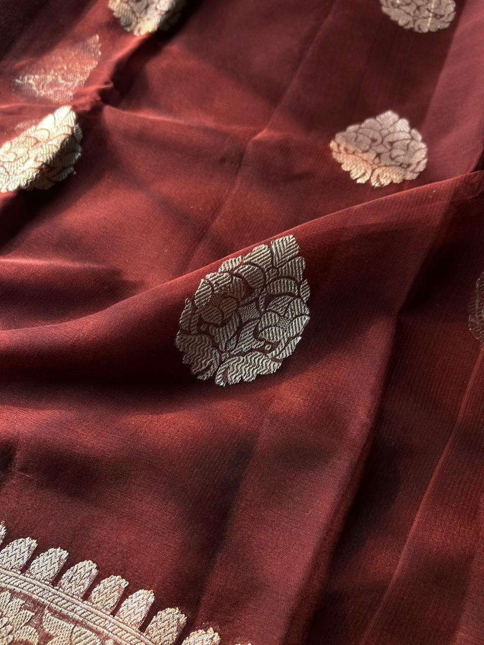 Pure Khadi Georgette Handloom Saree | Real Silver Zari | "Ring Test" Certified Softness