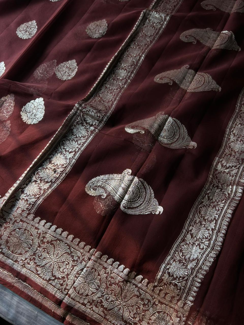 Pure Khadi Georgette Handloom Saree | Real Silver Zari | "Ring Test" Certified Softness