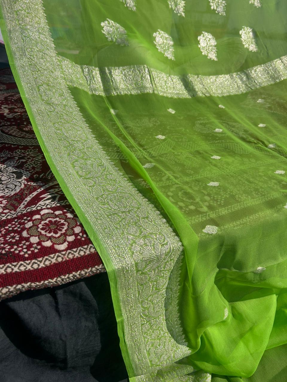 Liril Green 100% Pure Khadi Georgette Saree | Real Silver Zari | 300g Handmade Ring Test