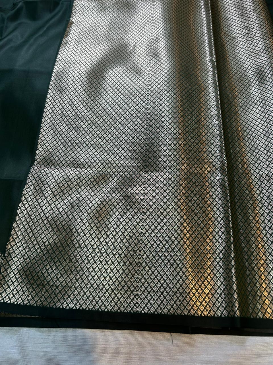 Army Green Semi Katan Silk Banarasi Saree with Brocade Blouse | Lightweight Golden Zari Woven Saree