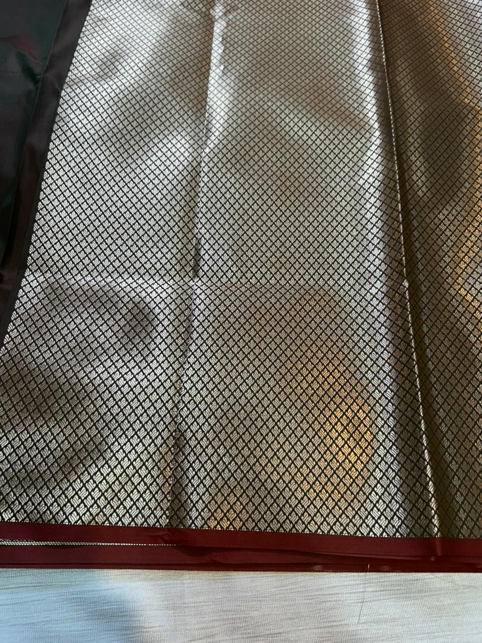 Dhoop Chaanv Dual Shade Green Semi Katan Silk Banarasi Saree with Brocade Blouse | Lightweight Zari Woven Saree