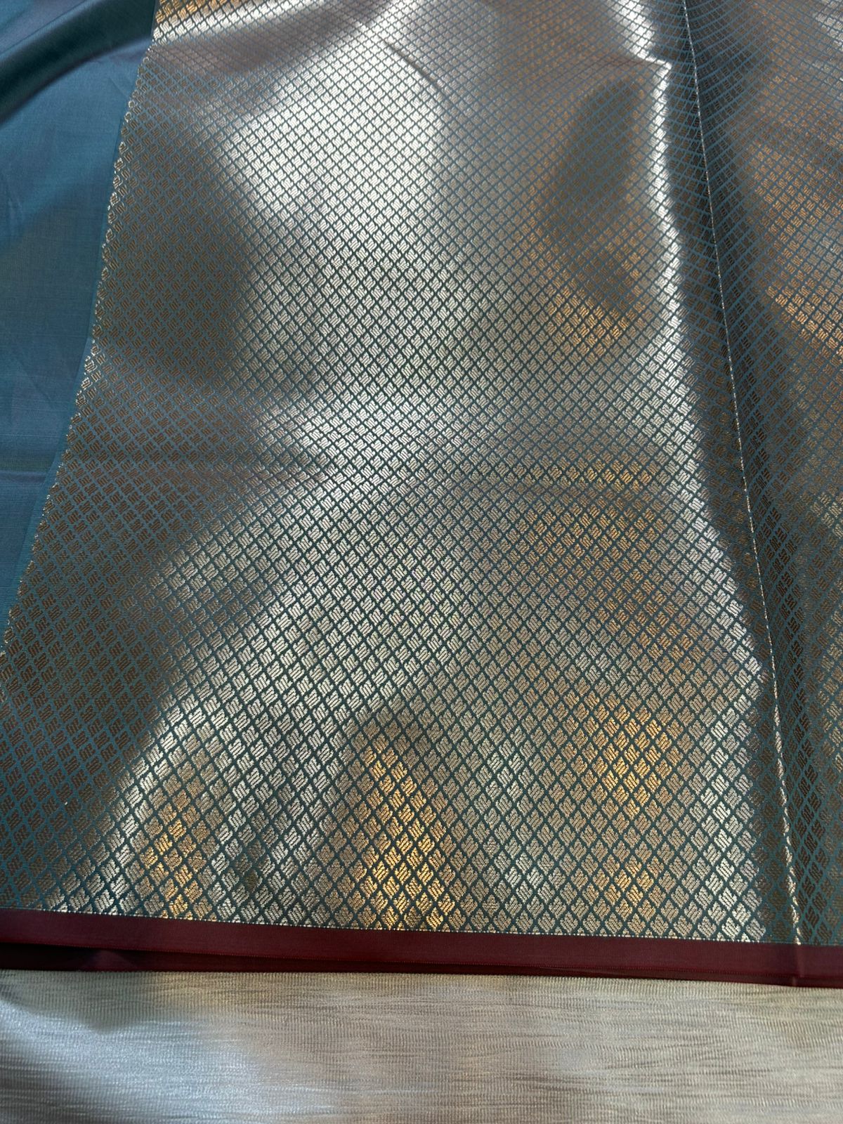 Dark Cloudy Blue Plain Semi Katan Silk Banarasi Saree with Brocade Blouse | Lightweight Golden Zari Saree