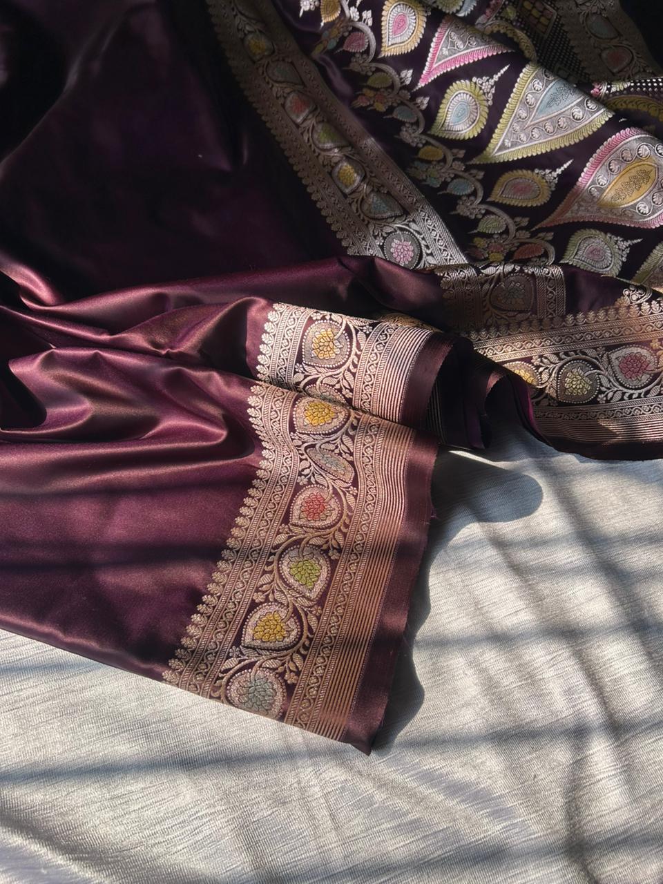 Hath Rang Chocolate Color Mahsru Silk Saree