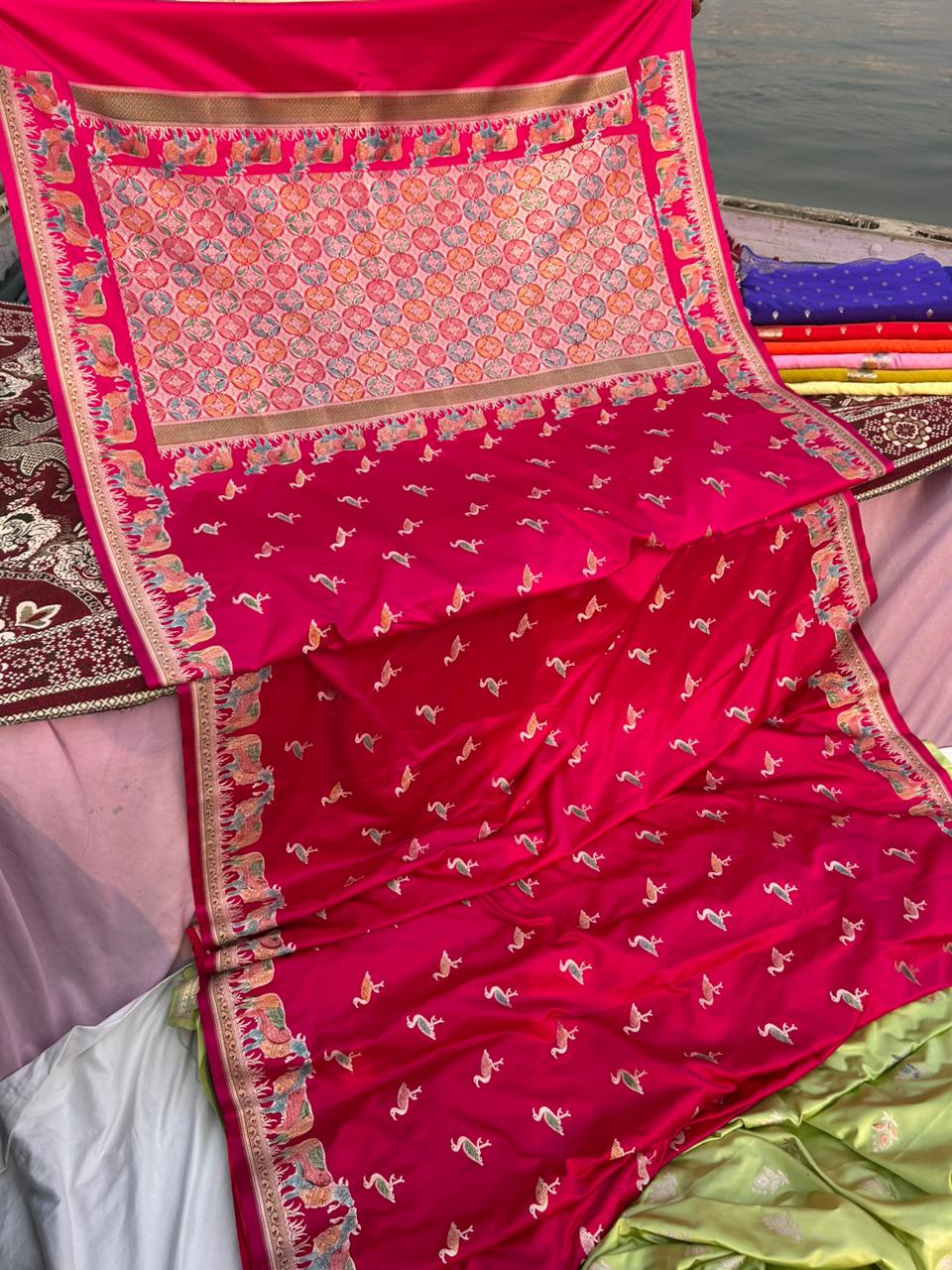 Rani Pink Mashru Katan Silk Saree with Hand-Painted Meenakari & Pichwai Sikargha Border