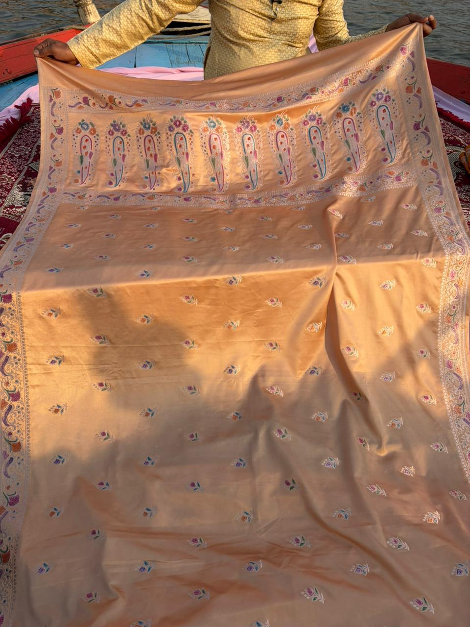Copper Camel Rajwada Meenakari Mashru Silk Saree | Handpainted Hath Rang Border & Pallu | Premium Handmade Designer Saree