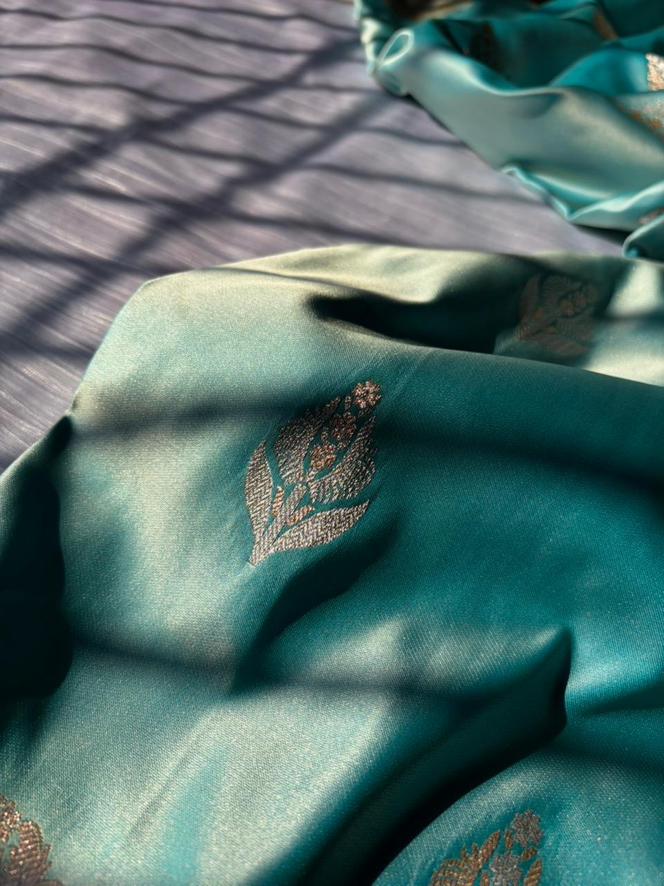 Ice Blue Sona Rupa Saree In Premium Mashru Silk