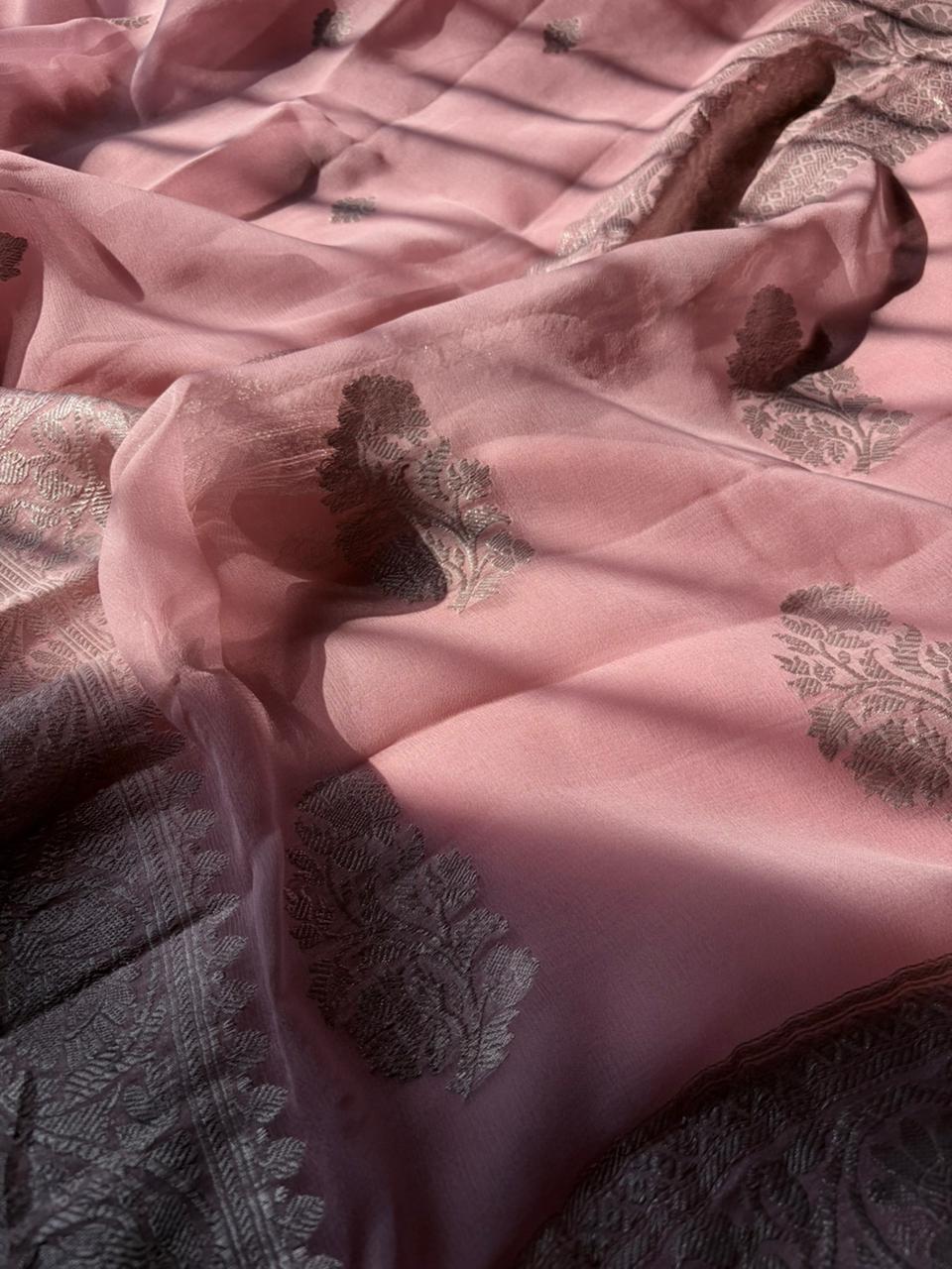 Dusty Rose Kandva Saree Pure Khadi Georgette Handloom