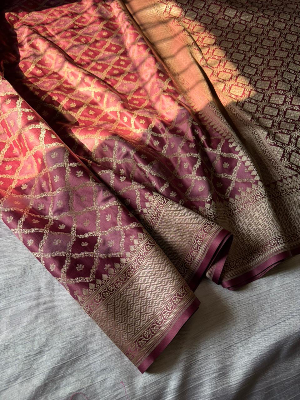 Nude Pink Rangkat Mashru Silk Saree | Mughal Arch Motif | Zari Border & Pallu
