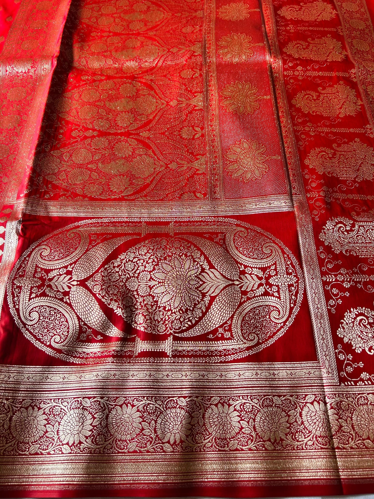 Banarasi Red Katan Satin Silk Lehenga Pattern Saree