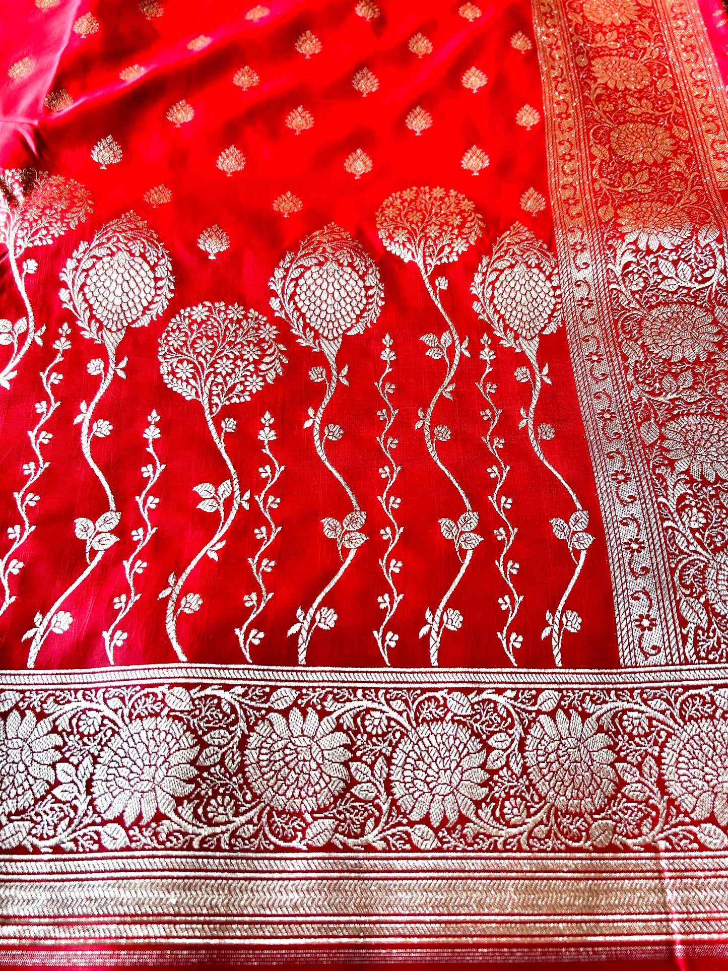 Banarasi Red Katan Satin Silk Lehenga Pattern Saree