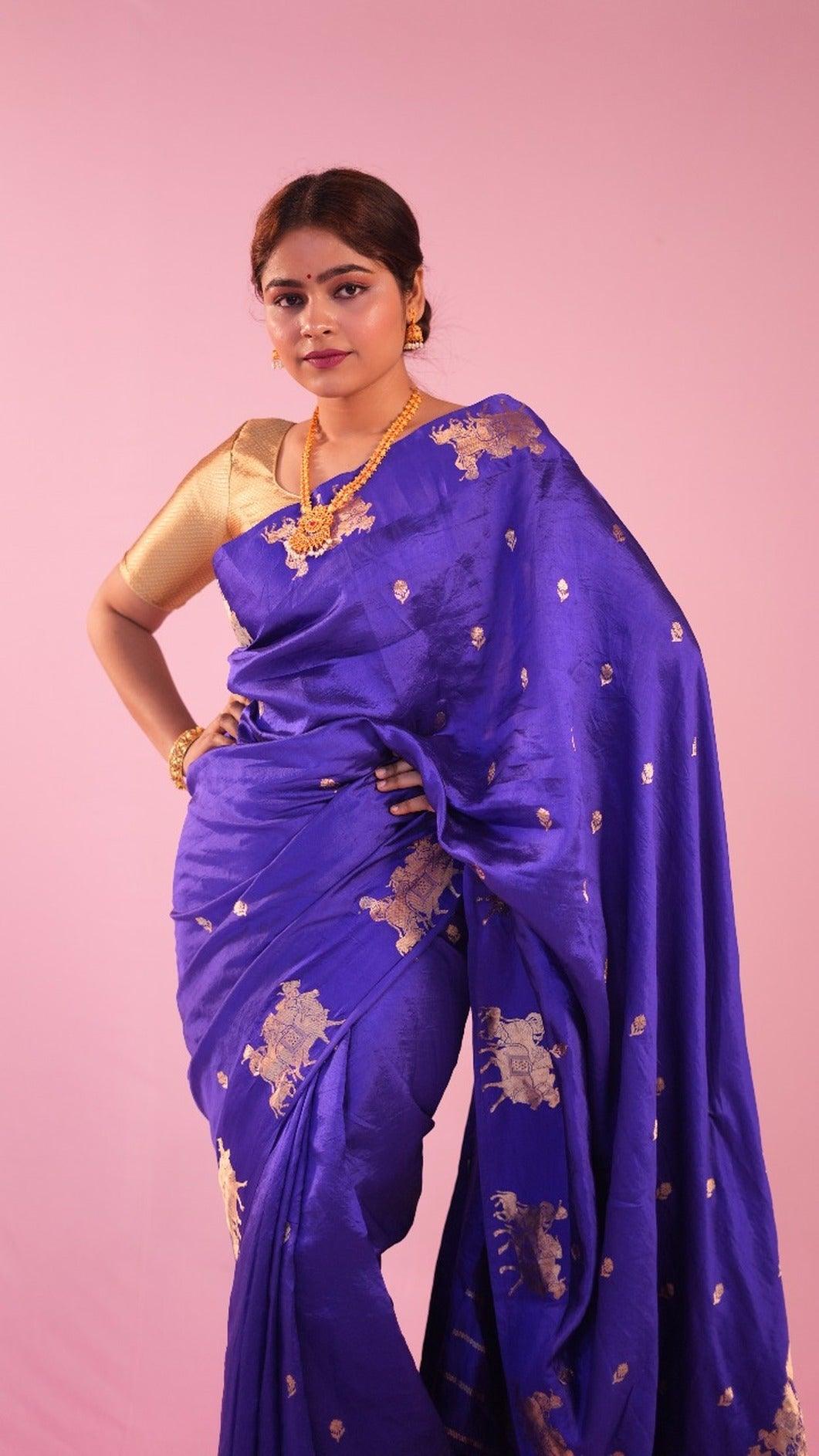 Royal blue Pure katan kandua Saree