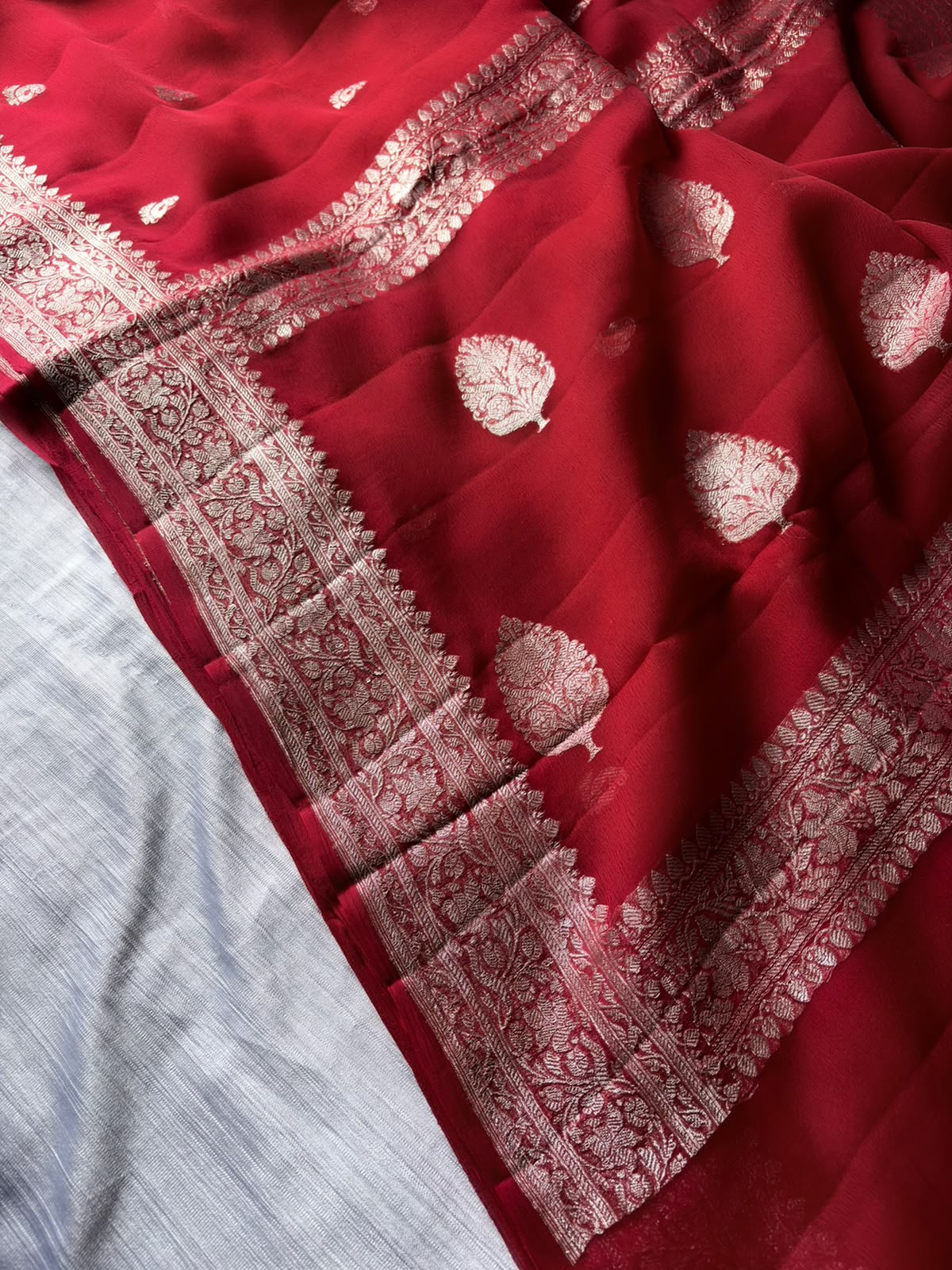 Pure Khadi Georgette Banarasi Saree in Rich Red
