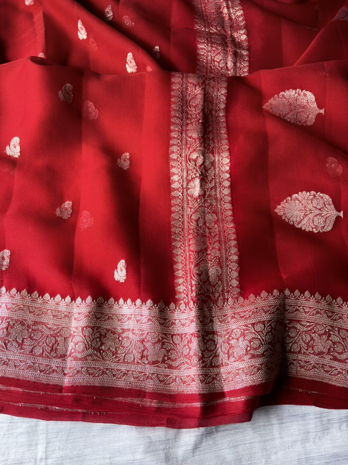 Pure Khadi Georgette Banarasi Saree in Rich Red