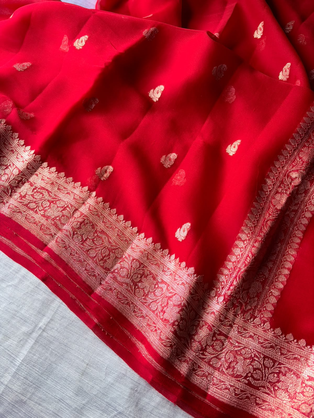 Pure Khadi Georgette Banarasi Saree in Rich Red