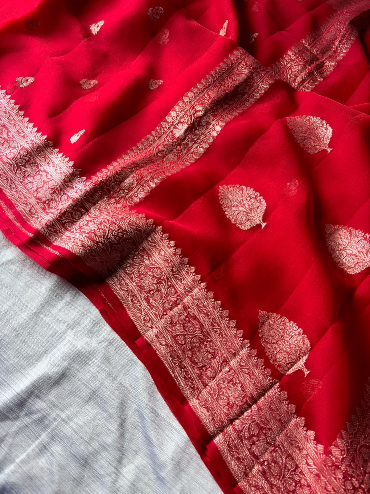 Pure Khadi Georgette Banarasi Saree in Rich Red