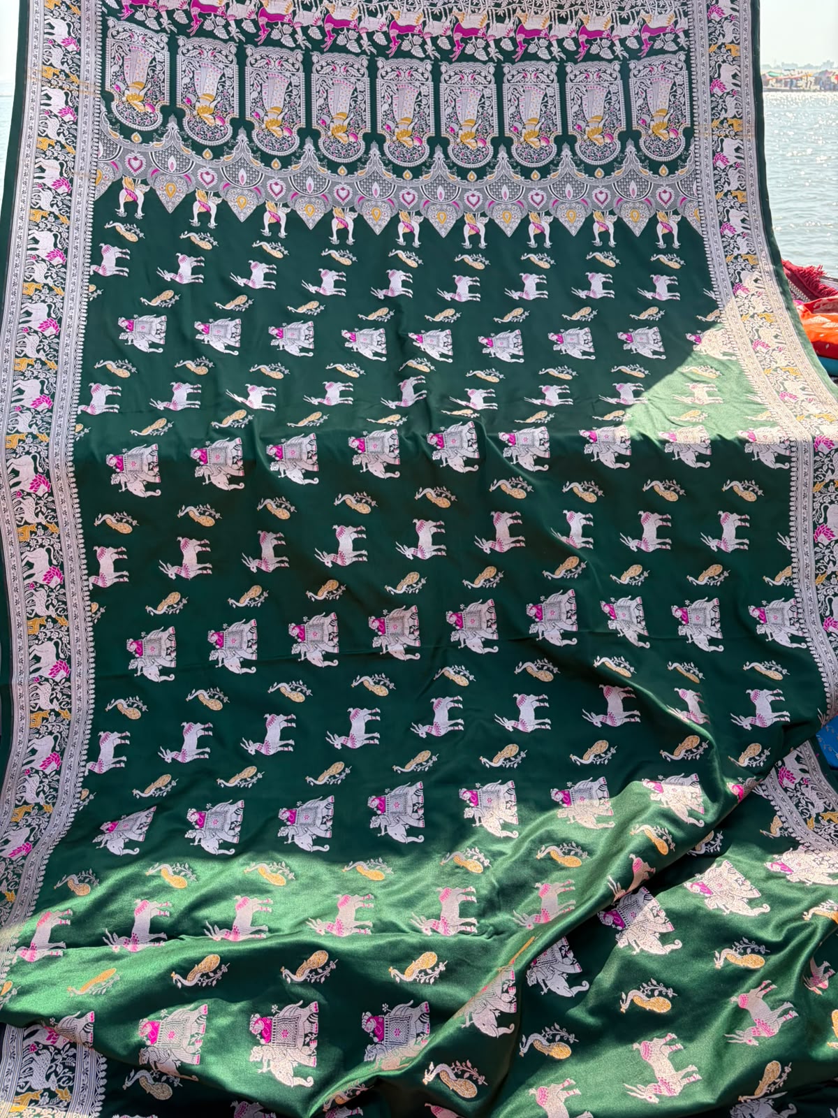 Bottle Green Sikargha Bridal Banarasi Saree