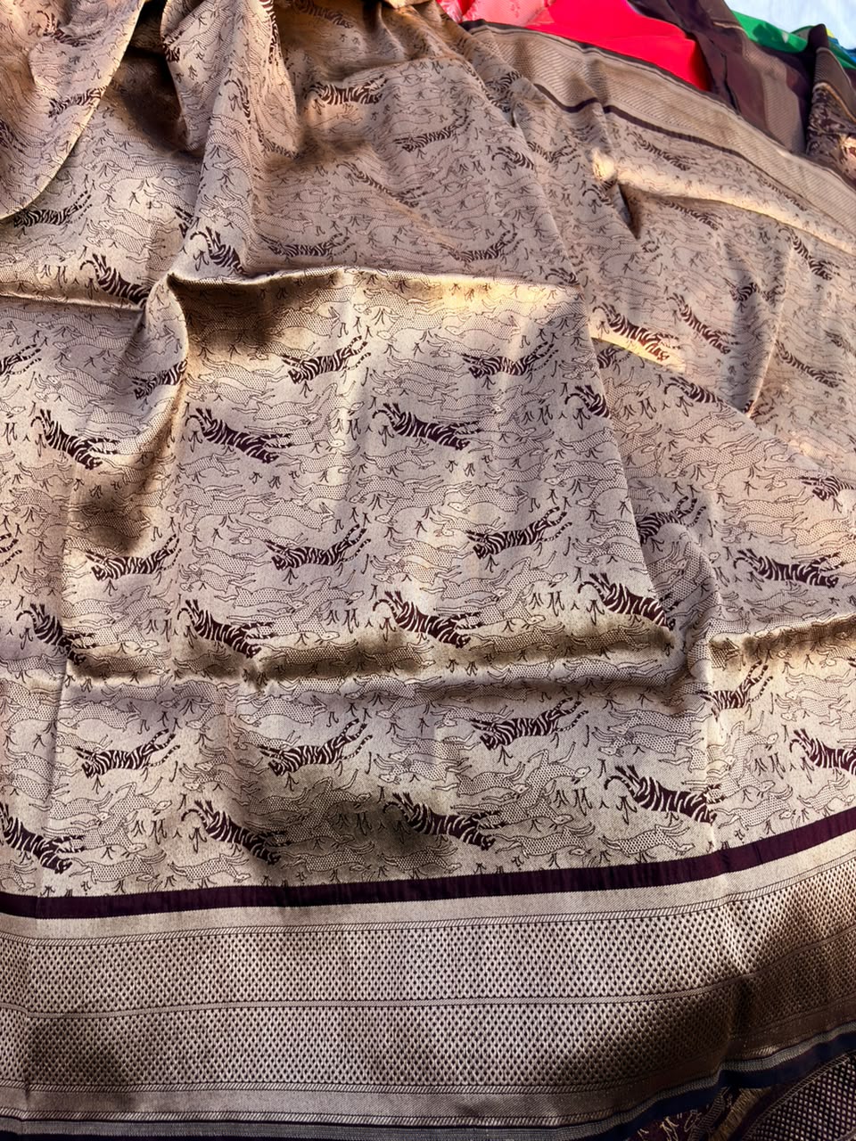 Coffee Brown Shikargah Banarasi Pure Katan Silk Saree