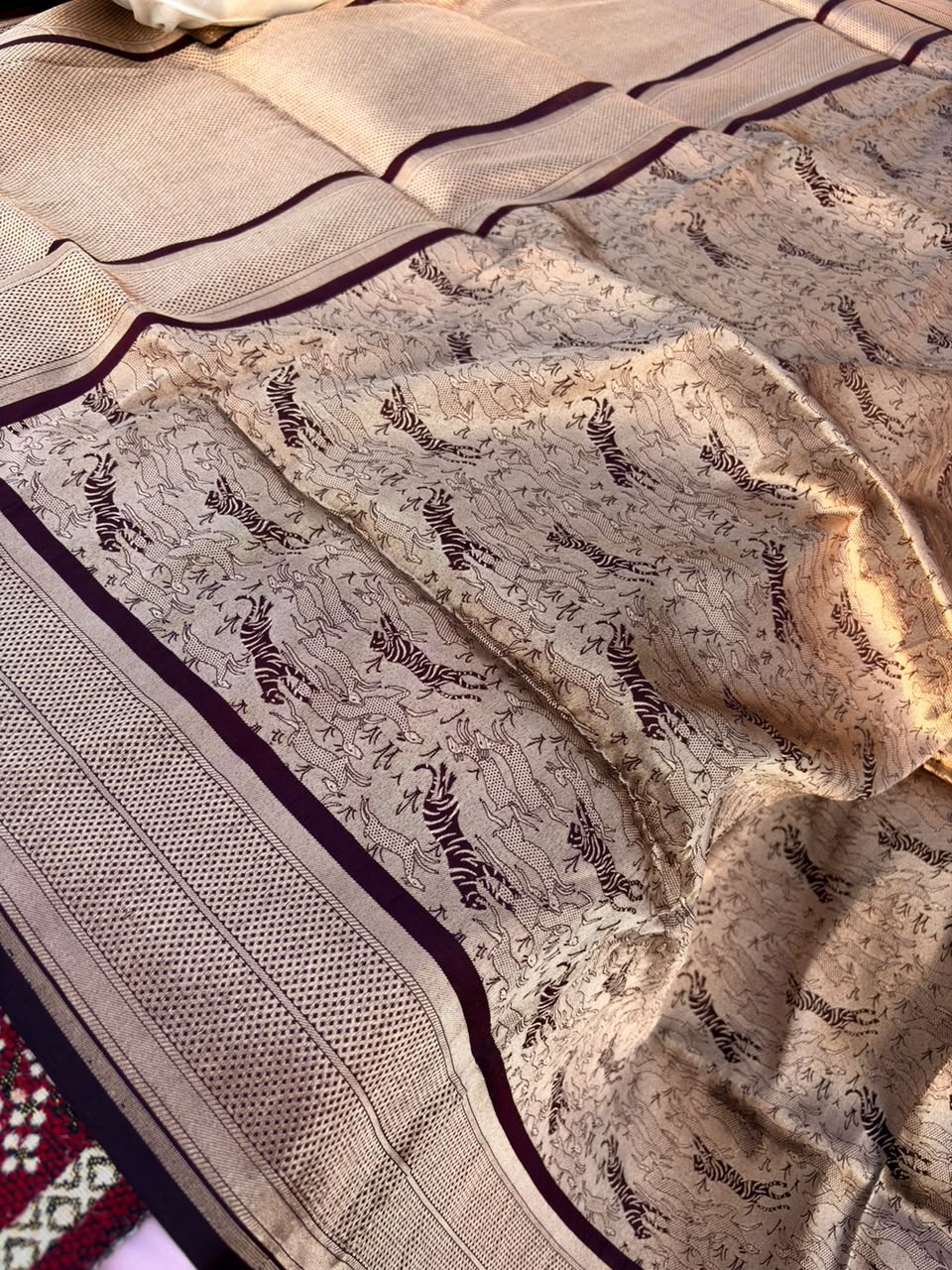 Coffee Brown Shikargah Banarasi Pure Katan Silk Saree