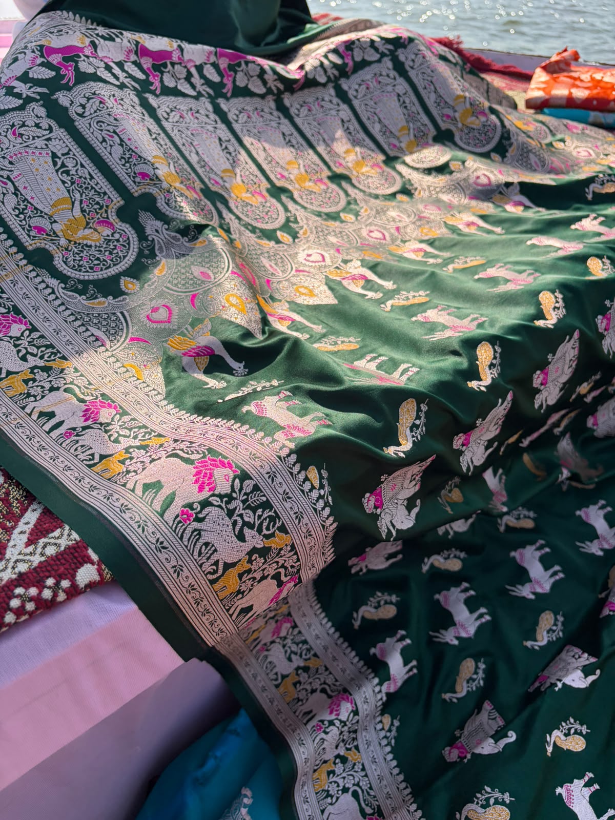 Bottle Green Sikargha Bridal Banarasi Saree