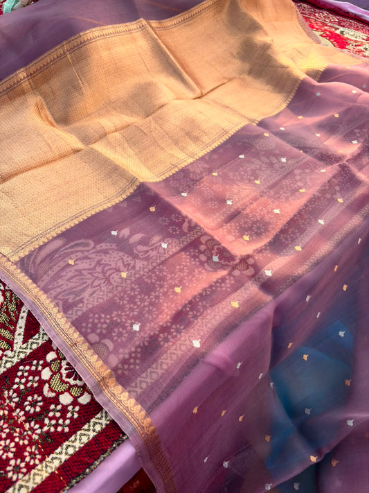 Rekha-Inspired Pure Organza Saree | Choti Butti Weaving | Brocade Zari Pallu
