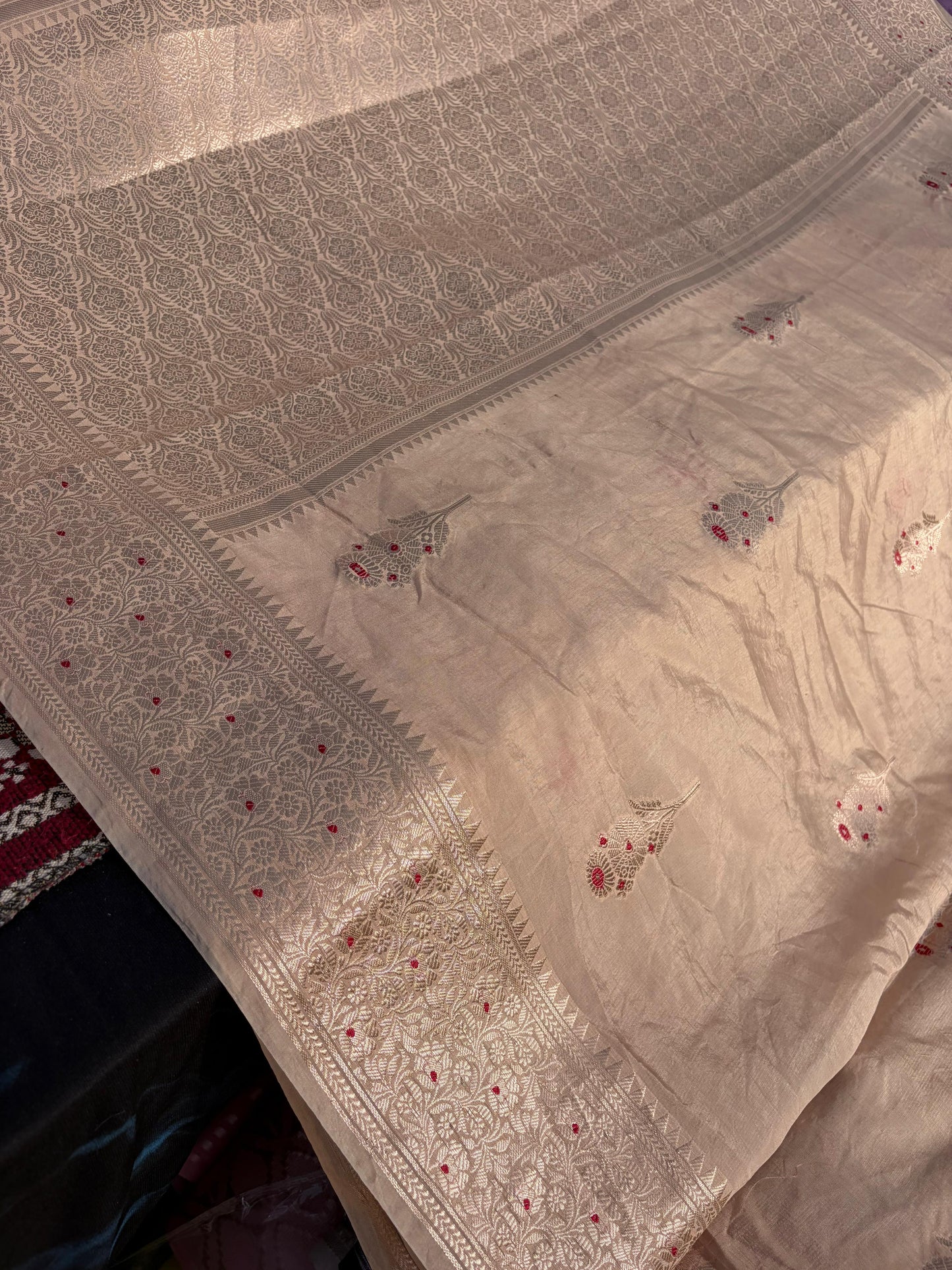 Copper Gold Raw Mango Silk Saree | Meenakari Border & Brocade Blouse