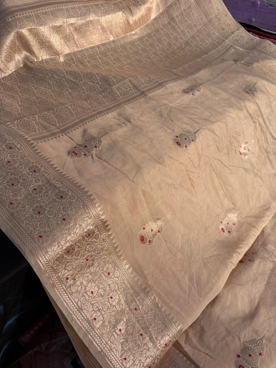 Copper Gold Raw Mango Silk Saree | Meenakari Border & Brocade Blouse