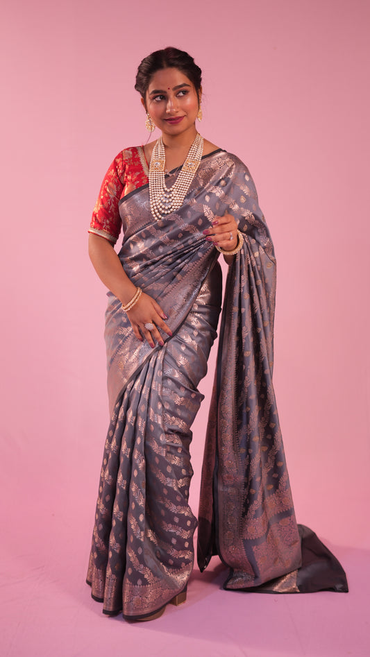 Semi katan aada butti saree