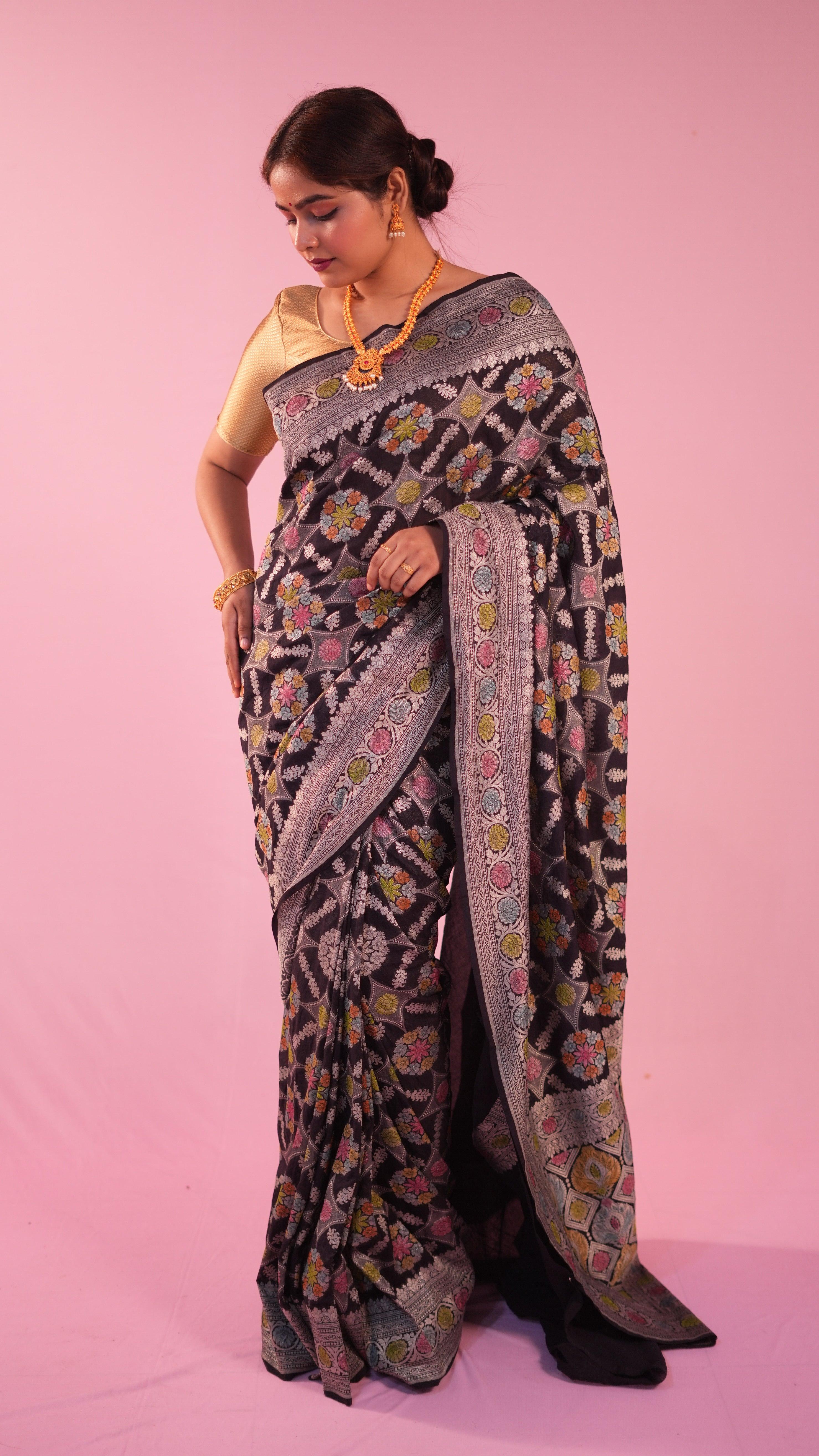 Semi katan aada butti saree&nbsp;