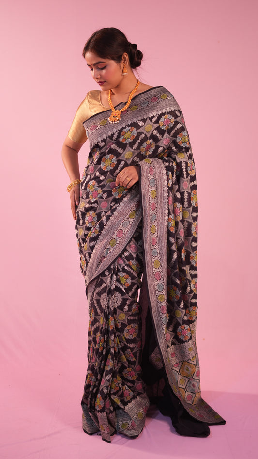 Semi katan aada butti saree&nbsp;