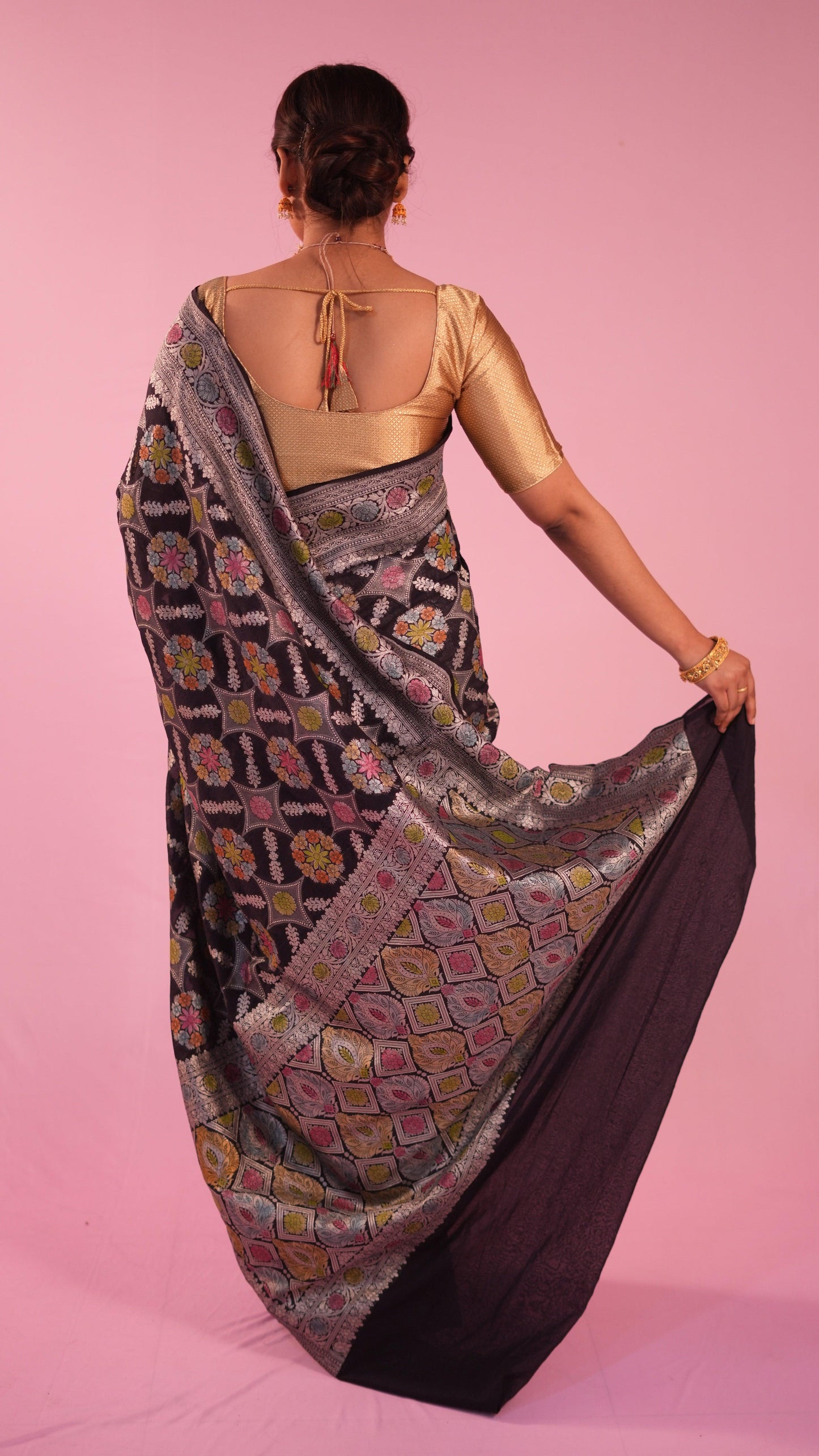 Black georgette Meena Kari saree