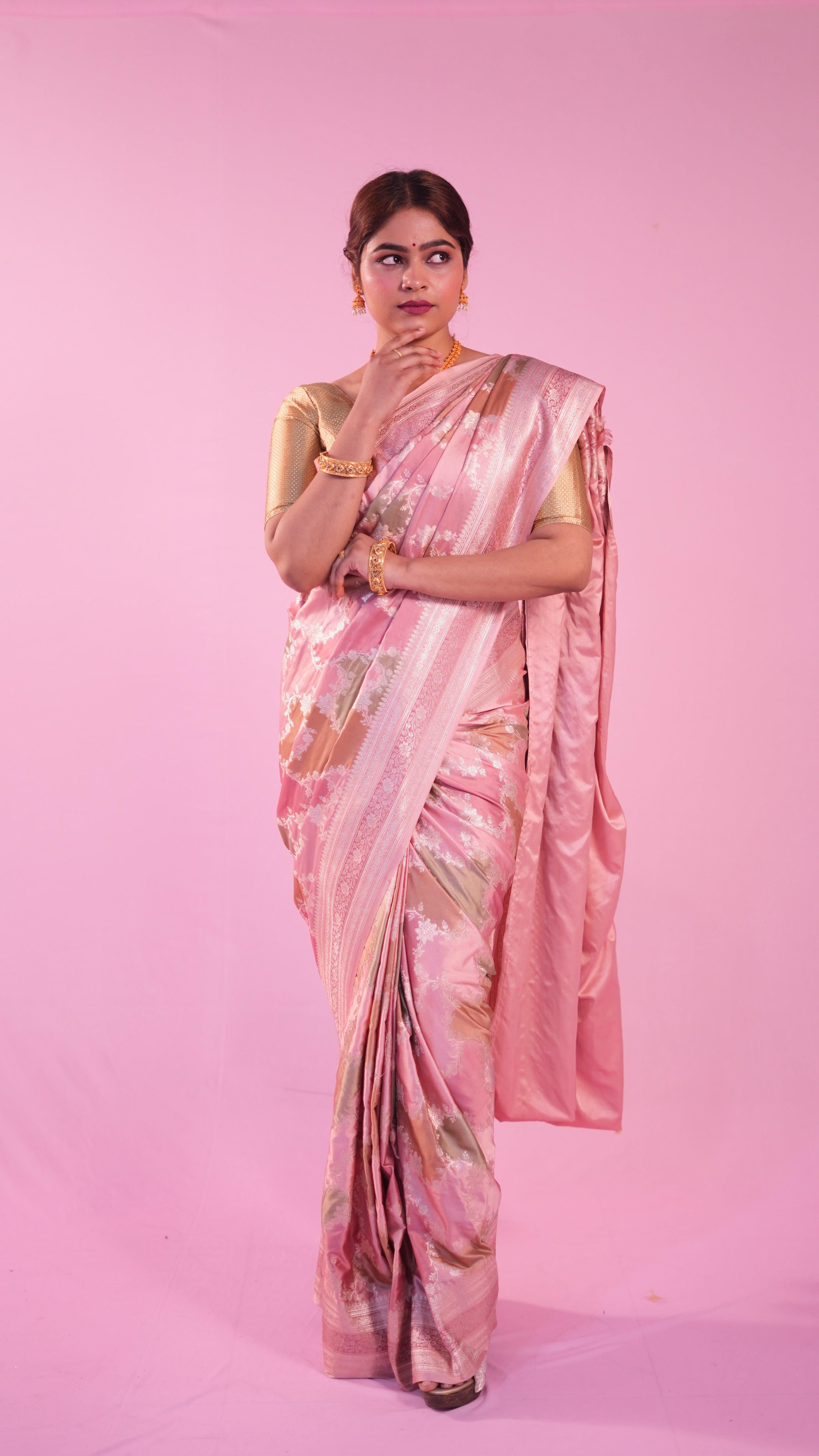 Banarasi Rang Kart Saree - candy pink
