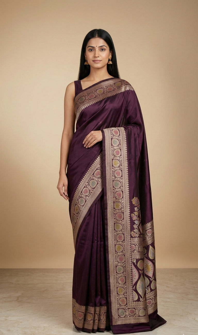 Hath Rang Chocolate Color Mahsru Silk Saree