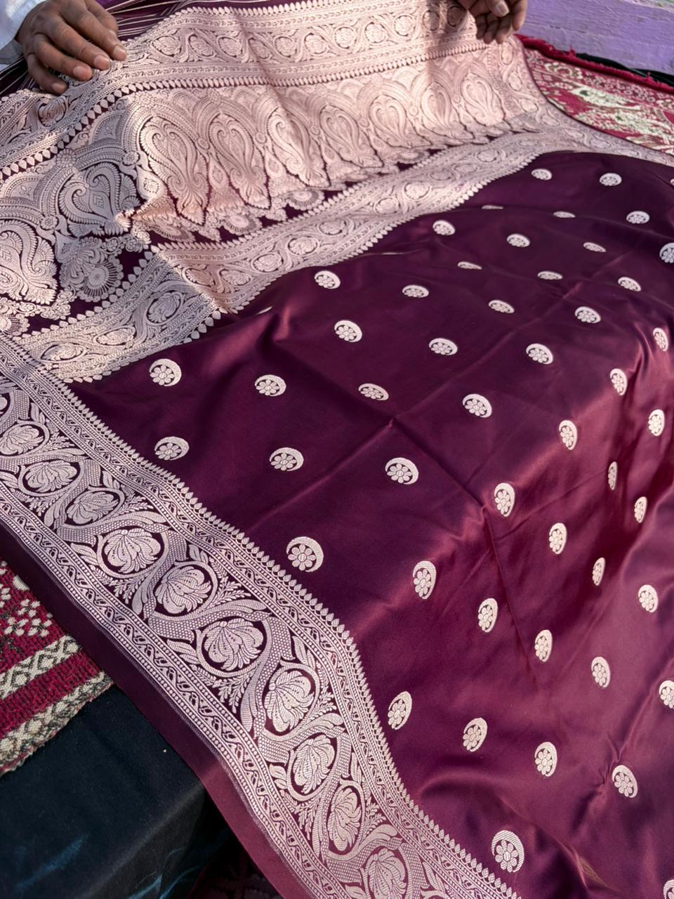Sonakshi Sinha Inspired Mashru Katan Silk Saree | Chand Butti | Purple Wine