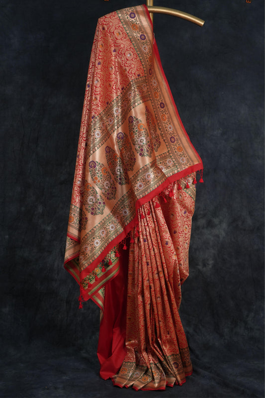 Red Handloom Pure Katan Kimkhab Paithani Saree