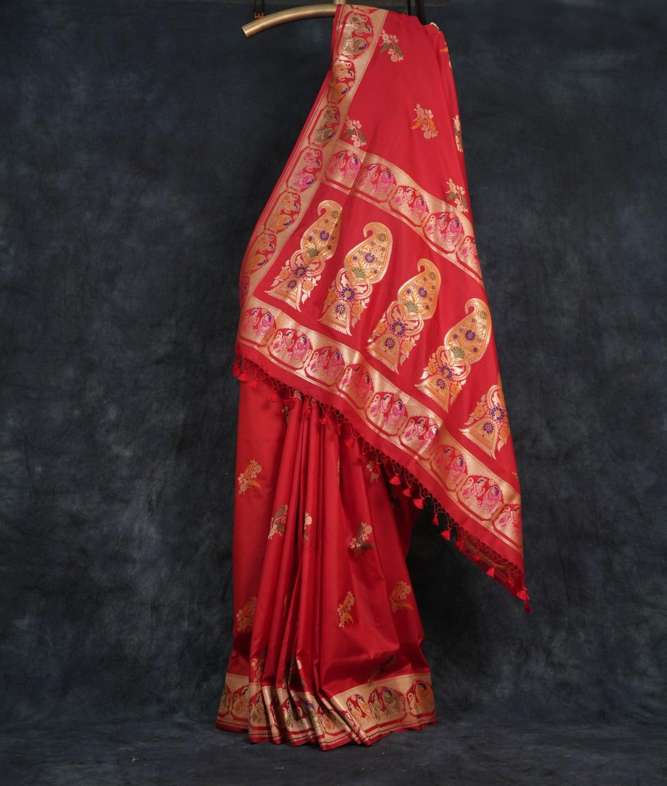 Raja Rani Pure Katan Red Handwoven Bridal Saree