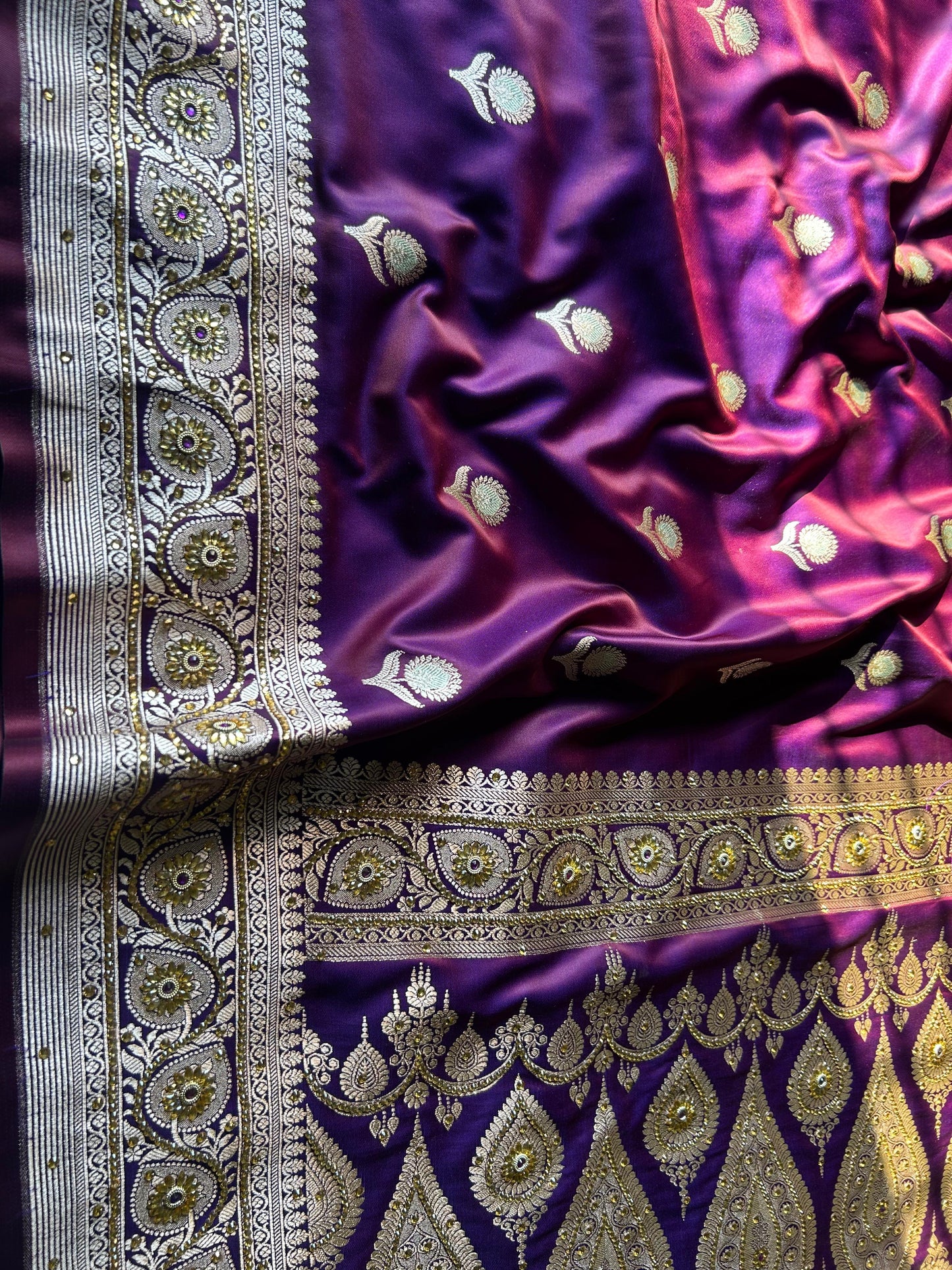 Dhoop Chaav Magenta Blue Dual Shade Saree – Mashru Silk with Hand Crystal Work