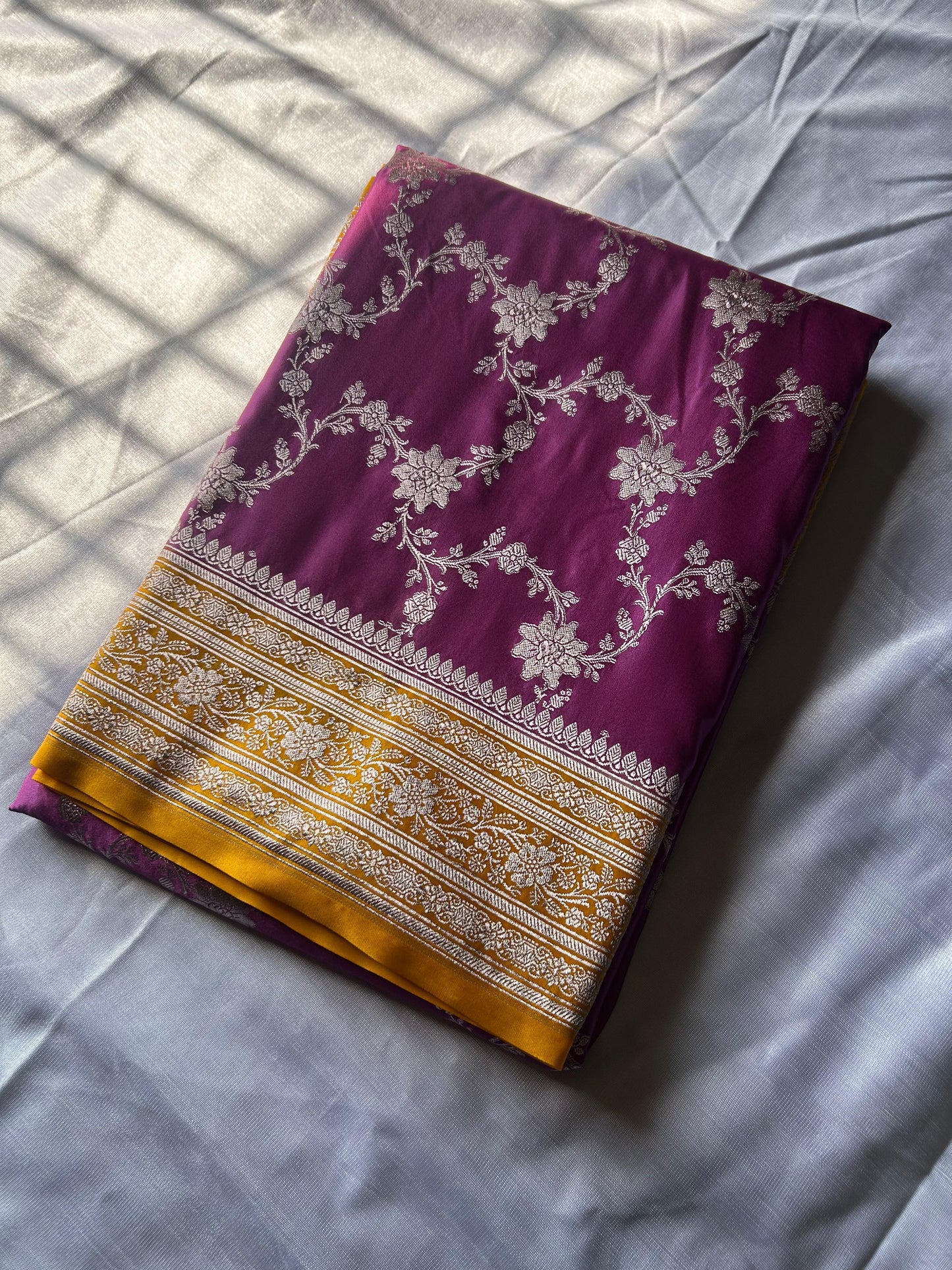 Onion Pink Mashru Silk Saree – Albeli Jalebi Jaal with Mustard Contrast Blouse