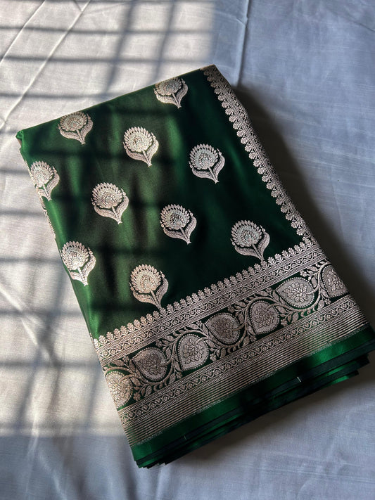 Bottle Green Sona Rupa Butta Mashru Silk Saree – Elegant Heritage in Every Drape