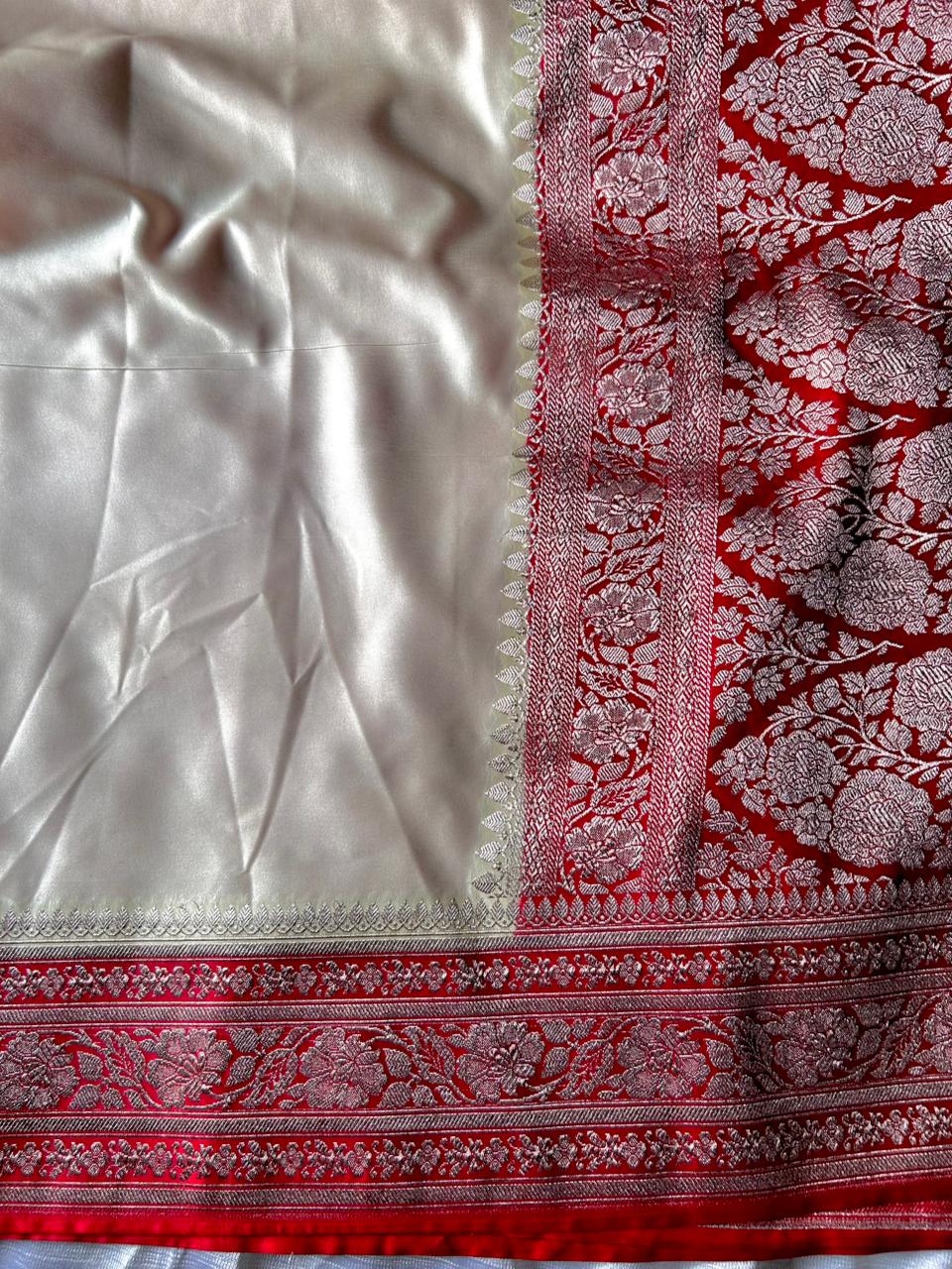 Off-White Red Border Saree | Elegant Mashru Silk Saree