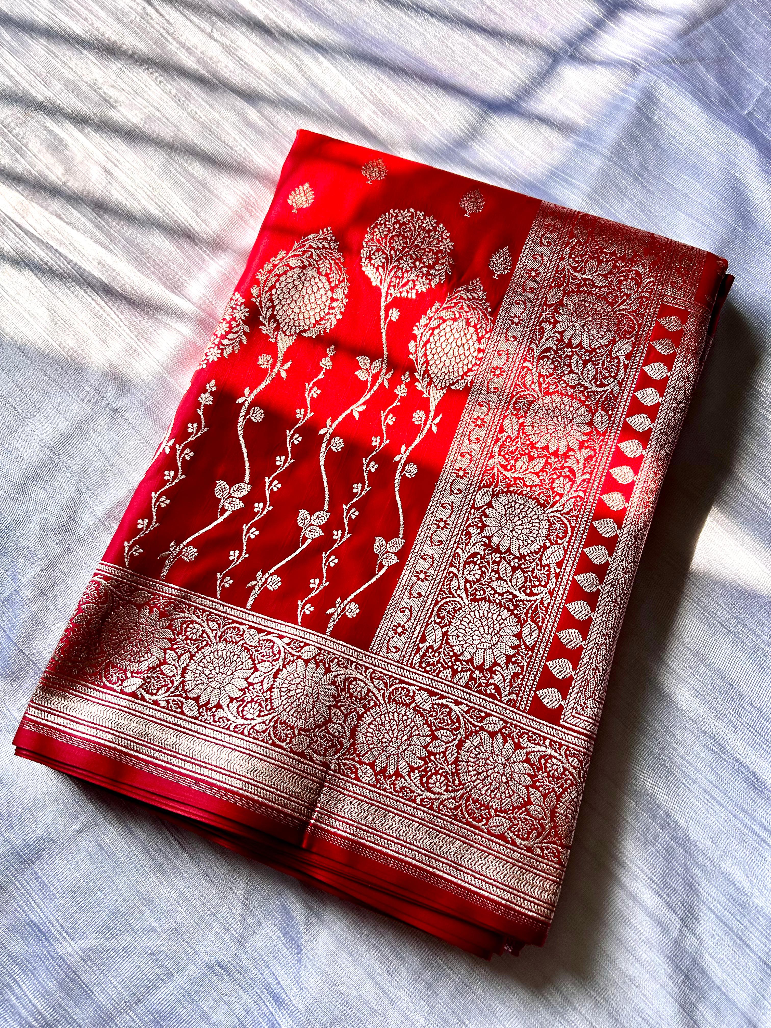 Banarasi Red Katan Satin Silk Lehenga Pattern Saree