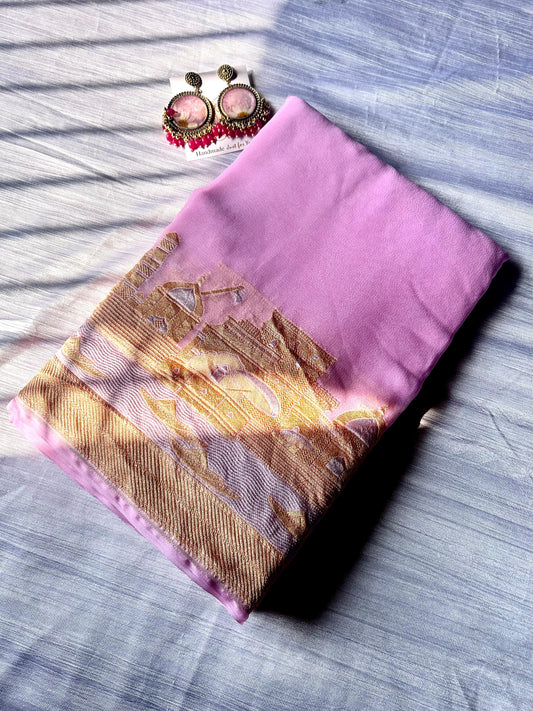 Banarasi Ghat Baby Pink Saree
