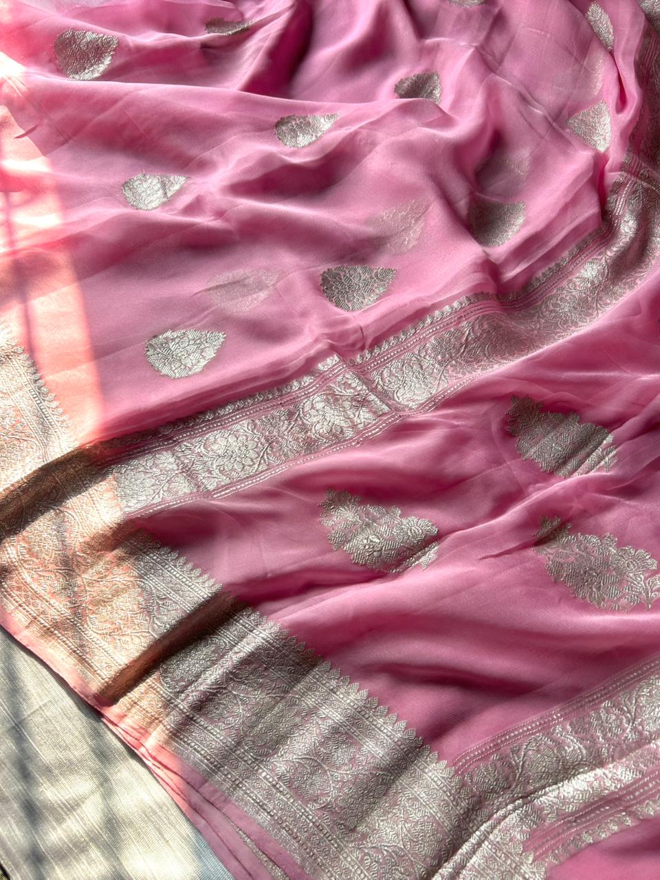 khadi pure Georgette baby pink